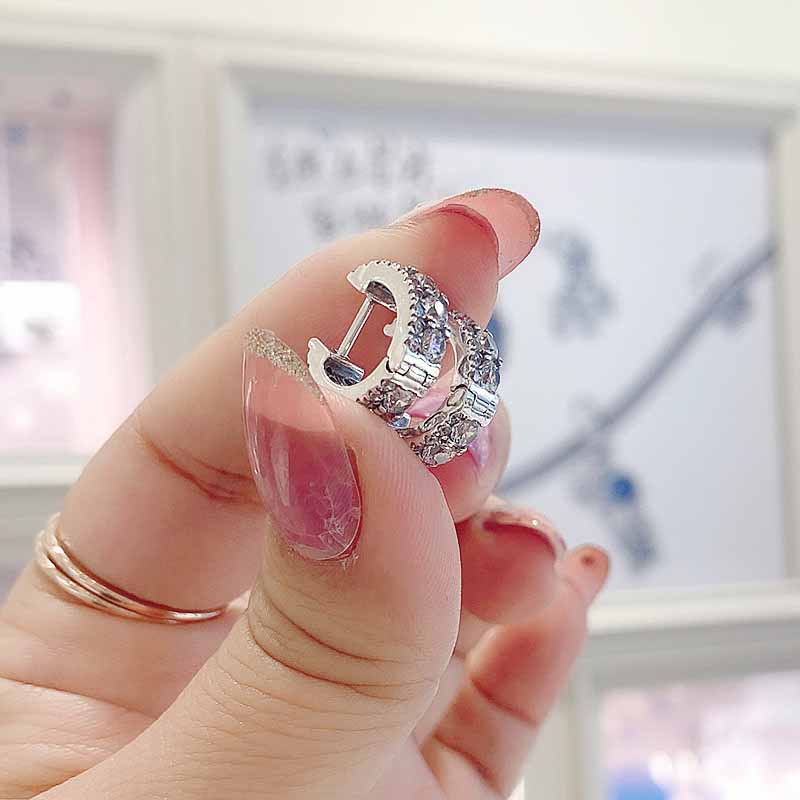 Women Mens Double Band Pave Hoop Earrings Original gift Box for Authentic 925 Sterling Silver Party Circle Stud Earring