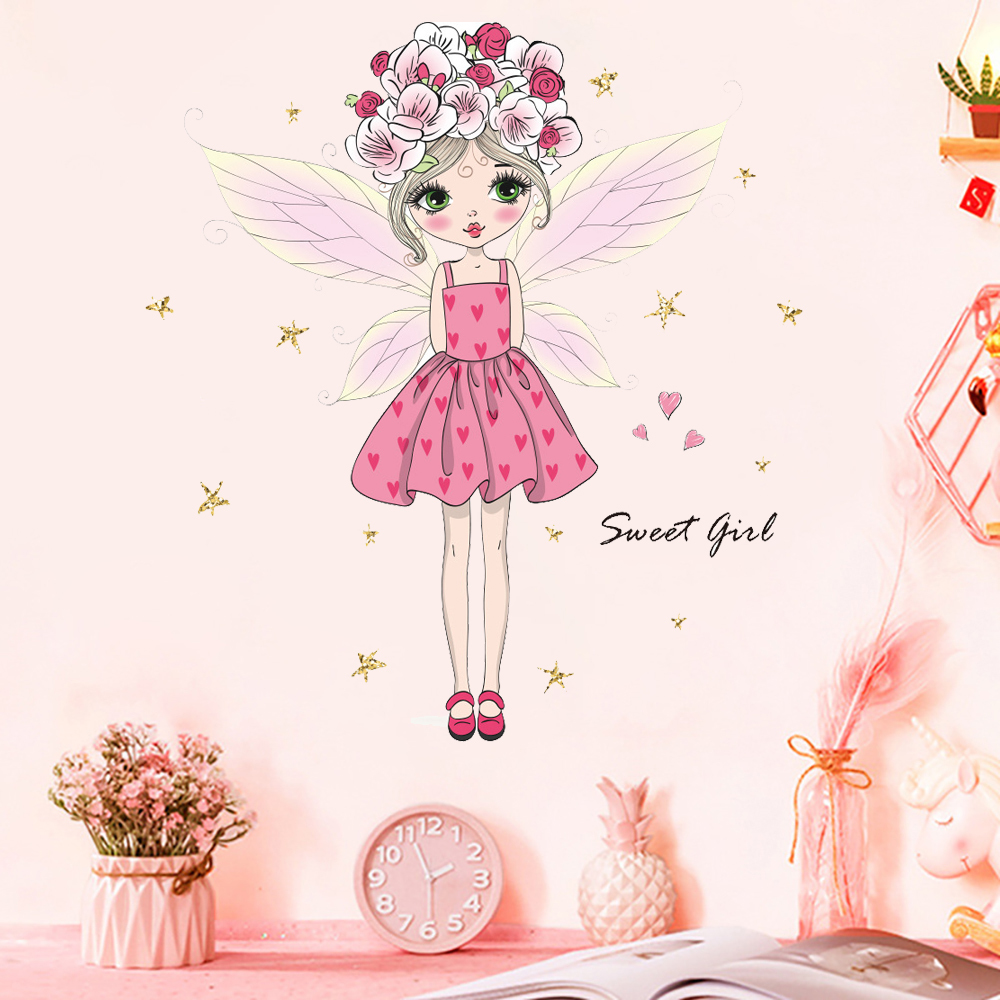 Cute Dancing Ballet Girl Wall Stickers for Kids Rooms Girls Room Bedroom Fairy Princess Nursery Wallpaper Baby Room Decoration
