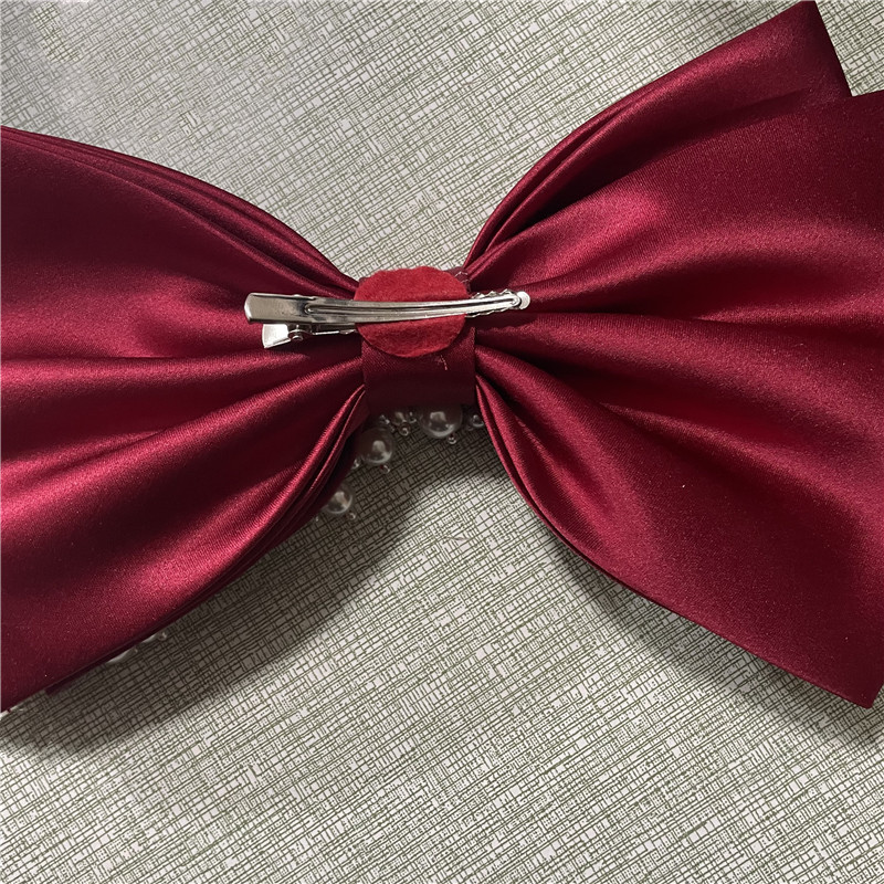 Burgundy Wedding Veil and Big Bow with Beading 2022 Tulle Satin Wedding Accessoris Bridal Veils