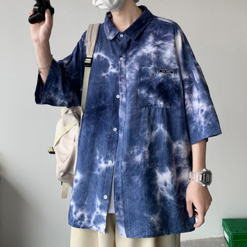 Hybskr Summer Casual Men's Tie Dyed Shirts Luxury Short Sleeve Blouses Large Size Trendy Style Vintage Fashion Male Cardigan, Blue
Hybskr Summer Casual Men's Tie Dyed Shirts Luxury Short Sleeve Blouses Large Size Trendy Style Vintage Fashion Male Cardigan, Blue