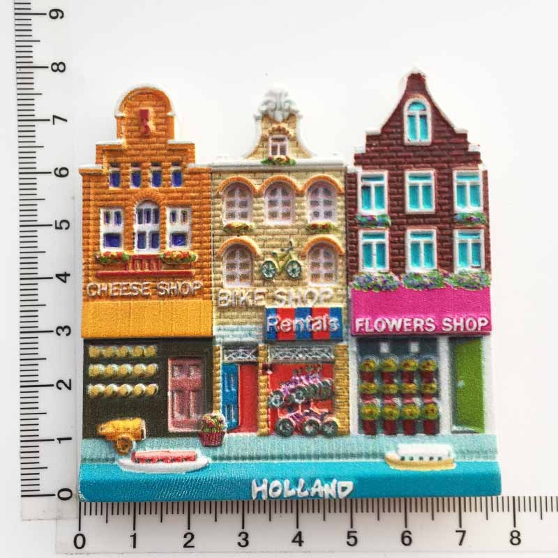 3D Resin Fridge Magnet Holland Delft Amsterdam Travel Souvenir UV Printing Home Decorative Crafts Magnetic Refrigerator Stickers