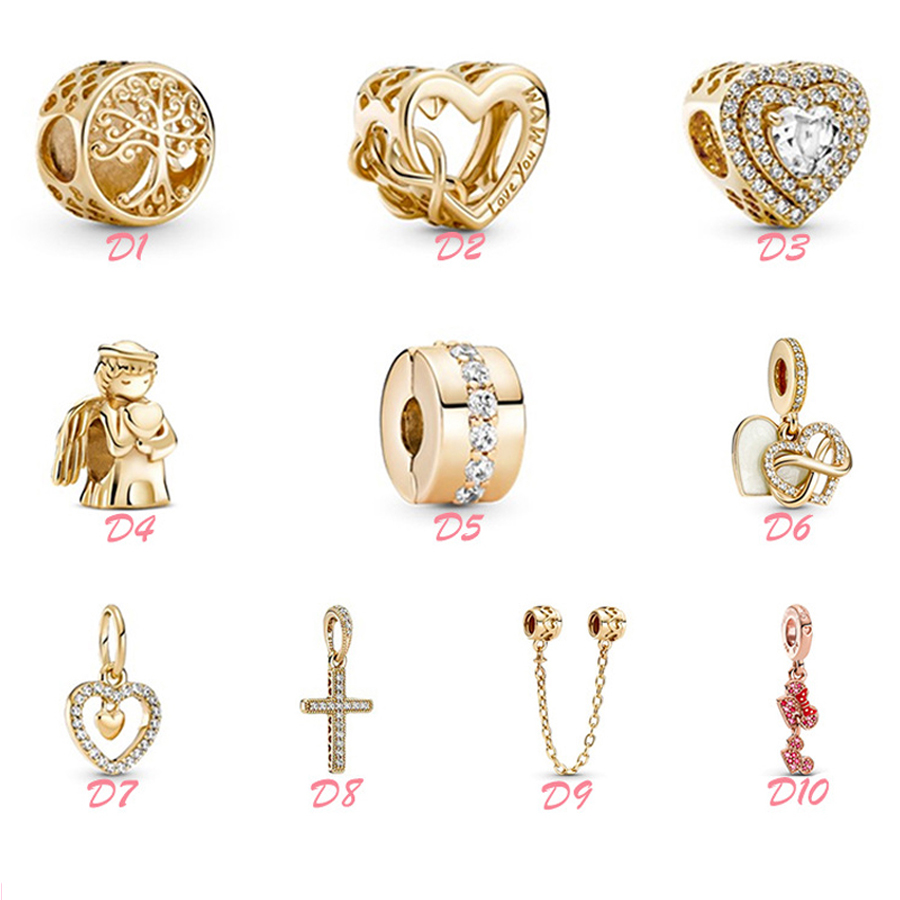 love heart S925 Sterling silver jewelry Diy Beads Fits pandora Ale Charm For Pandoras Bracelets for women European gold color Bracelet&Necklace
