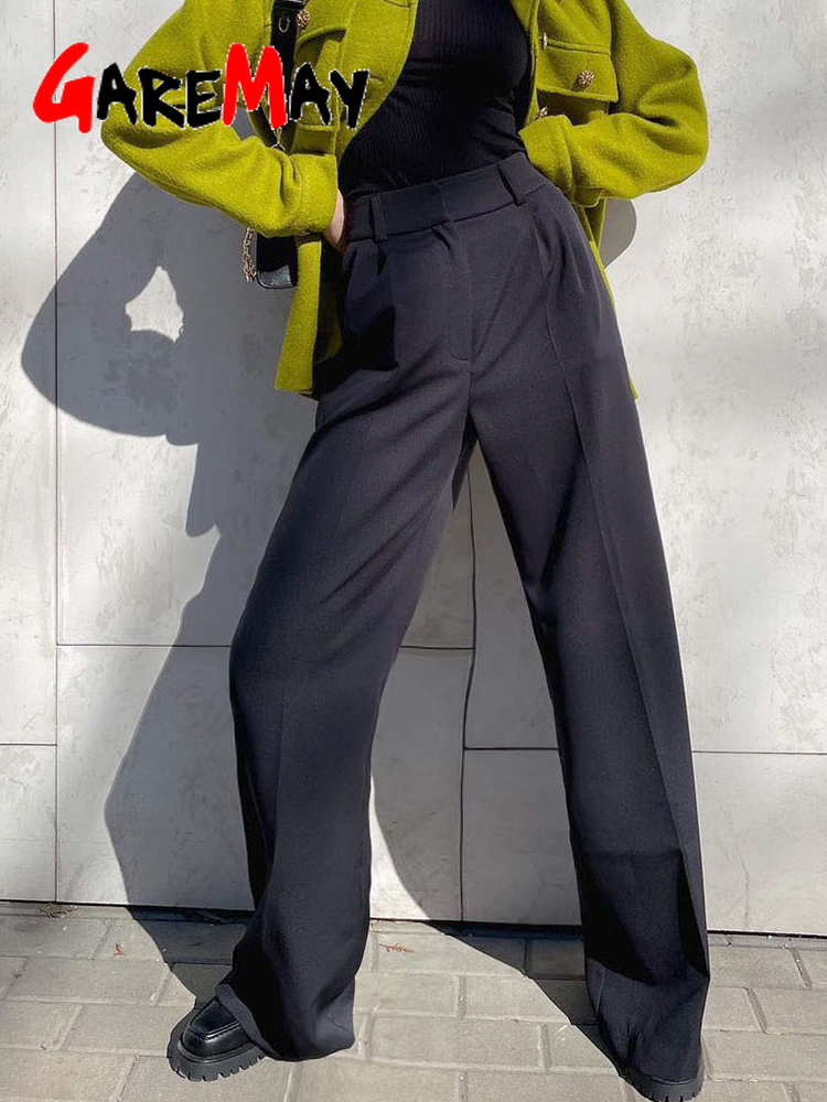 Women's Wide Trousers Suits Autumn Vintage Office Wear Straight Pant Stacked Elegant Loose Casual Oversize Pants for Women 220325