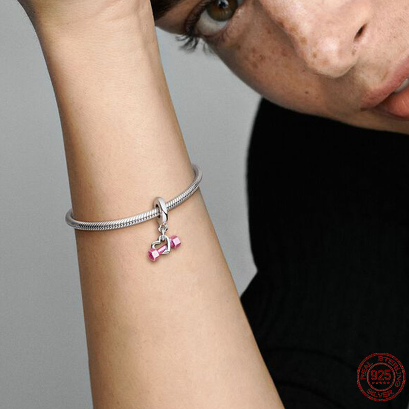 New Popular 925 Sterling Silver Pendant Dumbbell Heart Charm Beaded For S925 Snake Bracelet Necklace High Jewelry Diy Making