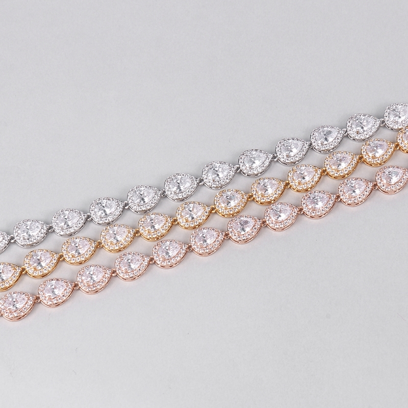 High Quality Halo Pear Cut Cubic Zirconia CZ Crystal Tennis Bracelets Wedding Jewelry Bride or Bridesmaid Gifts W220427