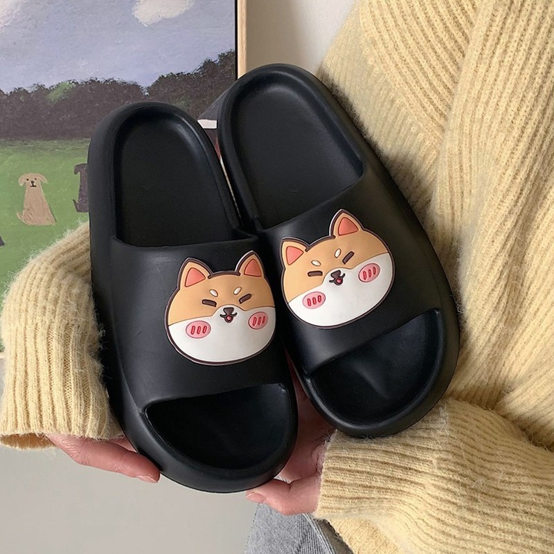 Summer Beach Slides Women Men Casual Slippers Sandals Flip Flops Cartoon Bear Dog Lion Thick Sole Home Outdoor Bathroom Shoes 220408