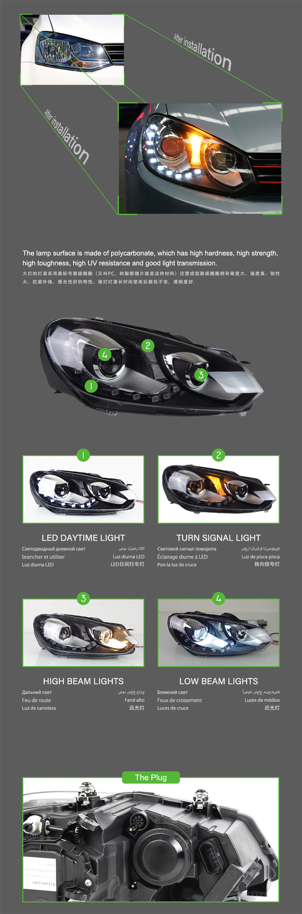 Car Front Headlights For VW POLO 2011-18 LED Headlight DRL Signal Projector Lens Automotive Head Lamp