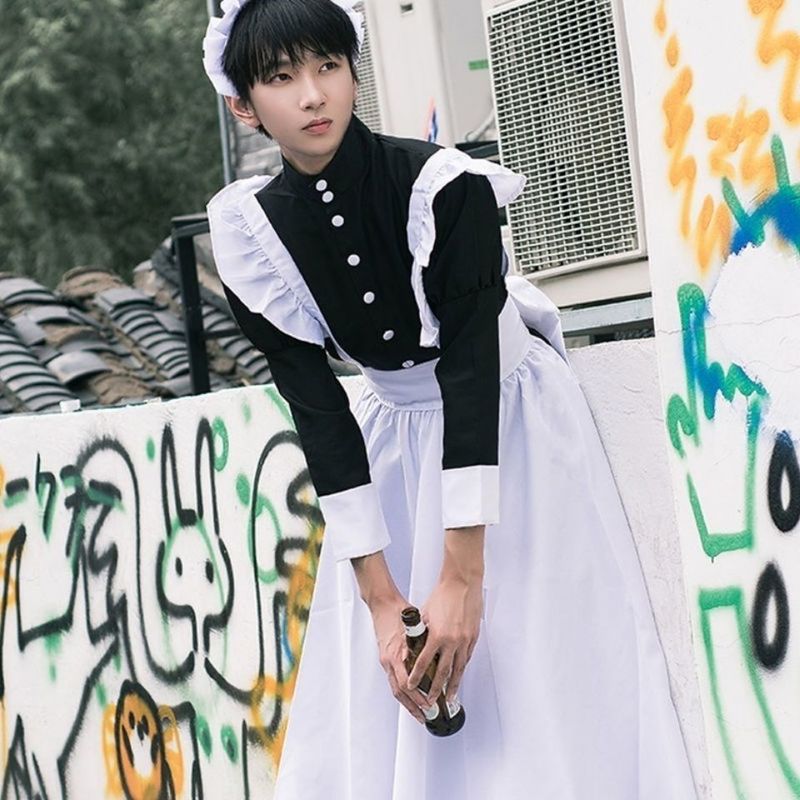 STSVZORR COSplay costume black and white maid clothes British style pearl line long coffee shop COS uniform 220317