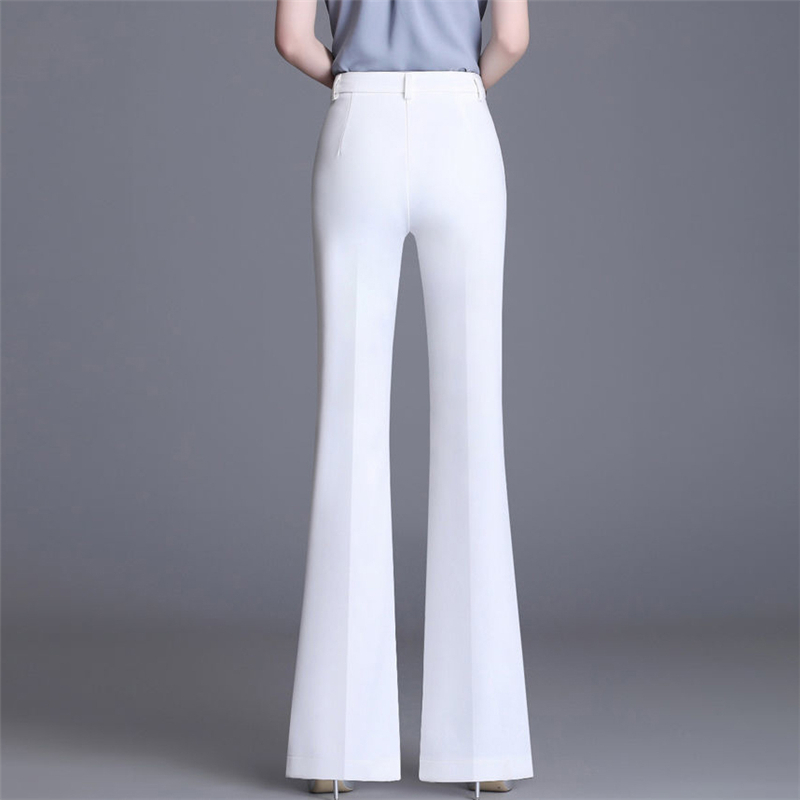 Office Lady Slim White Flare Pants Summer Thin Basic Solid Work Bell Bottom Women Arrival High Waist Suit Trousers 220325