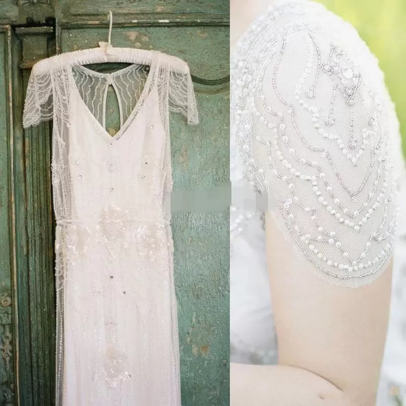 Short Sleeves Wedding Dresses Boho Bridal Gown Plus Size V Neck Beading Custom Made Tulle A E Country Garden Beach Vestidos De Novia 403 6660311