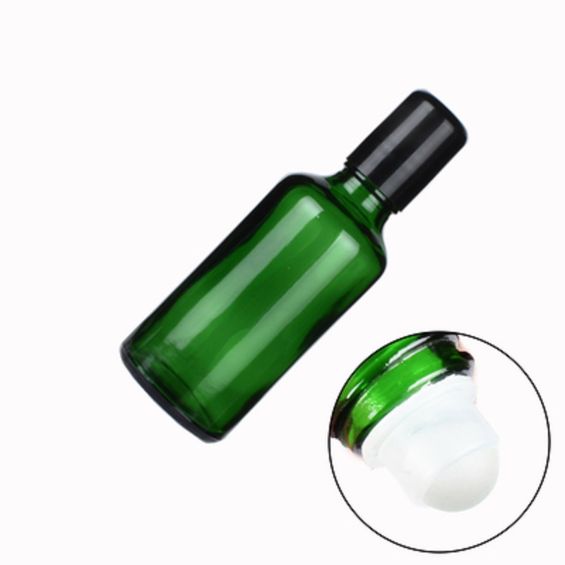 Empty Packing Green Glass Bottle Black Screw Lid Essential Oil Steel Roller Vials Portable Refillable Cosmetic Packing Container 5ml 10ml 15ml 20ml 30