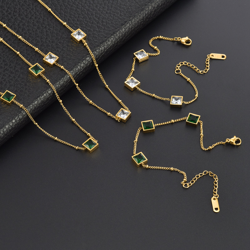 Emerald Gemstone Pendant Necklace Bracelet Engagement Jewelry for Women Gift