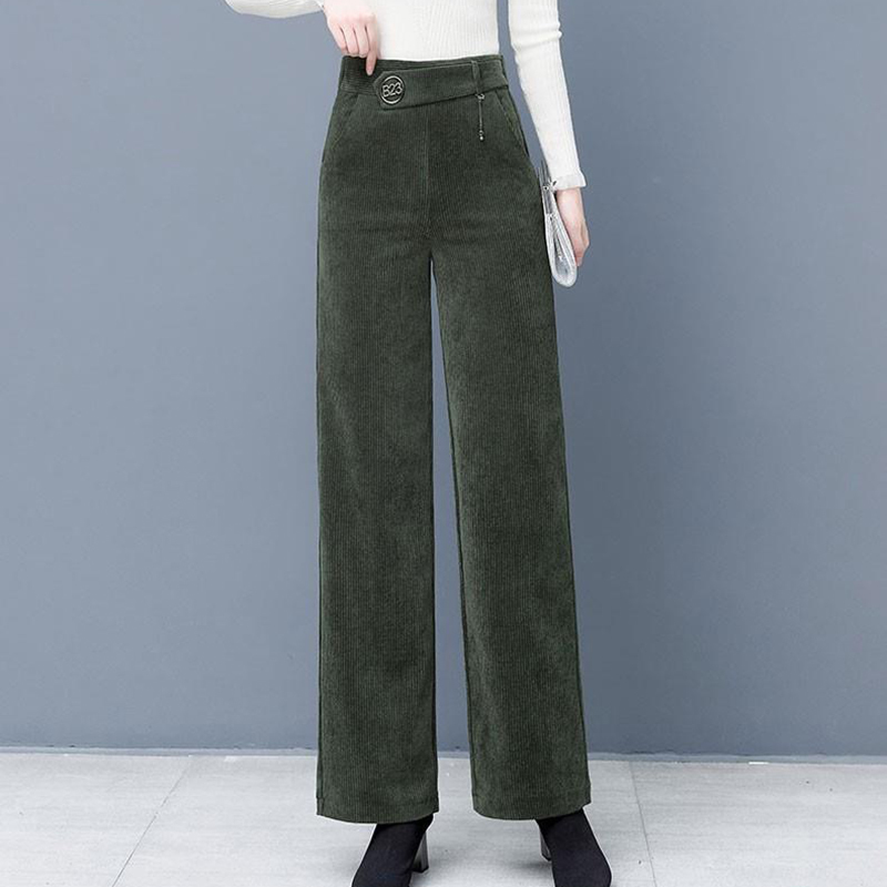 Korean fashion Wide Leg Pants For Women High Waist Oversized 4XL Corduroy Straight Casual Elegant Baggy Trousers 220325