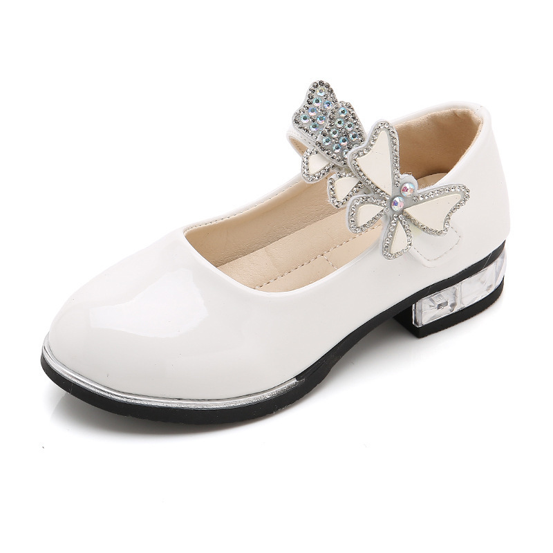 Girls Leather Shoes Spring Summer PU Patent Kids Dress High Heels Butterfly knot for Wedding Chic 220525