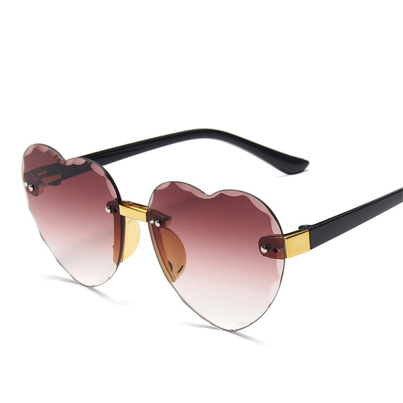 XaYbZc Child Cute Heart Rimless Frame Sunglasses Children Kids Gray Pink Red Lens Fashion Boys Girls UV400 Protection Eyewear 220620