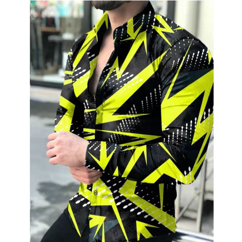 Fashion Men Shirts Spring Autumn Long Sleeve Tops Turn-down Collar Buttoned Vintage Shirt For Mens Casual Printed Streetwear 220322