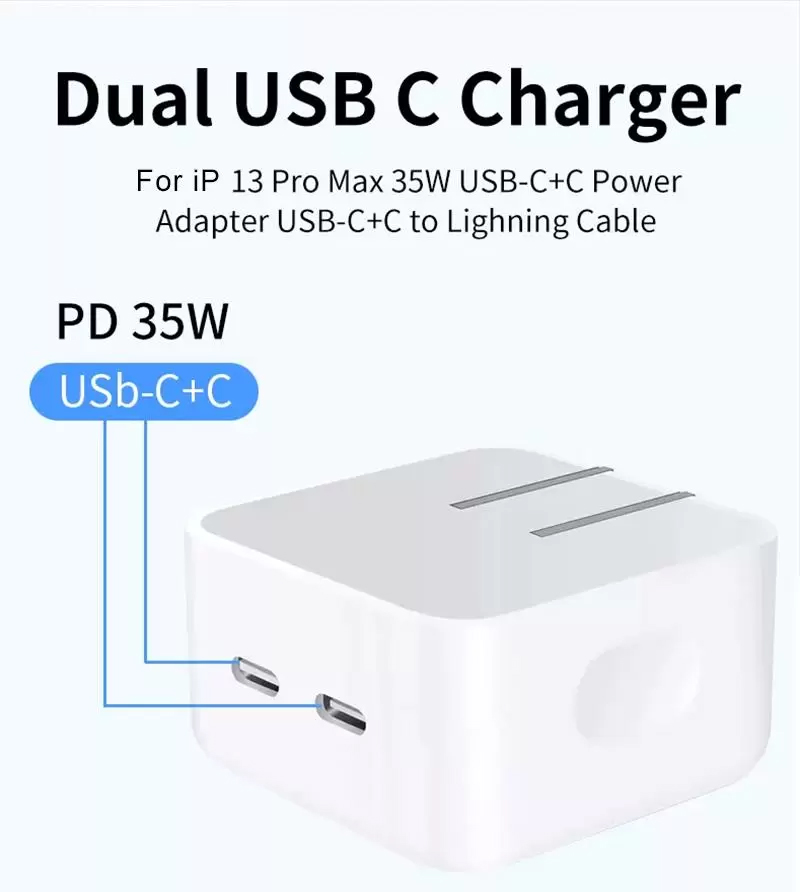 PD 35W 2 in 1 Chargers Dual USB-C port power AC adapter Super fast charging US EU Wall Plug for MacBook mini iphone 16 15 14 13 12 11 X pro max Double
