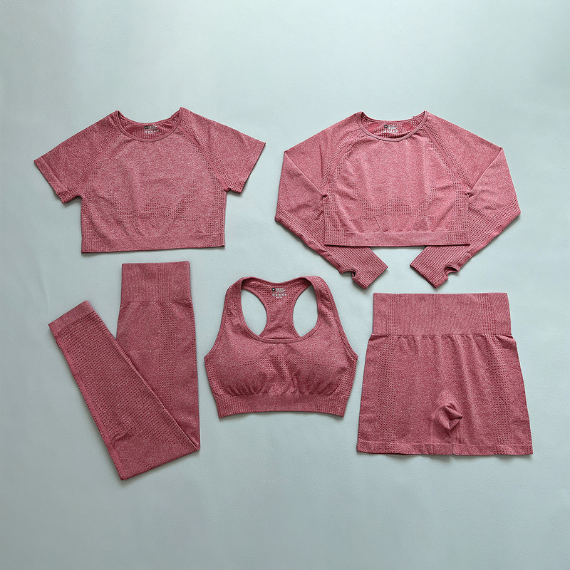 2 5 PCS Seamless Women Yoga Set Workout Sportswear Gym Clothing Fitness Long Sleeve Crop Top High Waist Leggings Sports Suits 220810