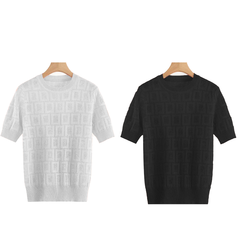 Women's Short sleeve Sweater Designer Shirt Cardigan clothing 2022 knitting hollowed out spring summer letter high fashion products lapel clothes Pullover
