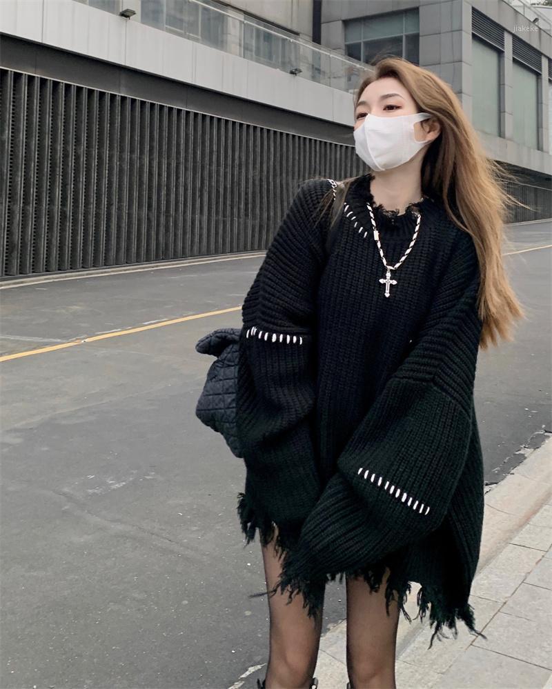 Women's Sweaters Autumn Winter Black Ripped Loose Long Sweater For Women High Street Chic Sleeve Pullover Jumper Ladies Casual Knitted Top
Women's Sweaters Autumn Winter Black Ripped Loose Long Sweater For Women High Street Chic Sleeve Pullover Jumper Ladies Casual Knitted Top