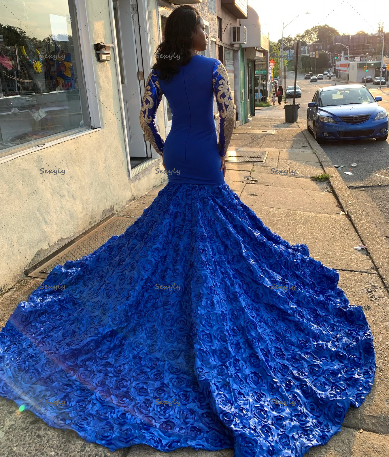 Long Sleeve Black Girls Evening Dress 2022 Sexy V Neck Plus Size African Prom Dress With Bottom Rose Formal Women Party Gown Arabic Robes De Soirée 20