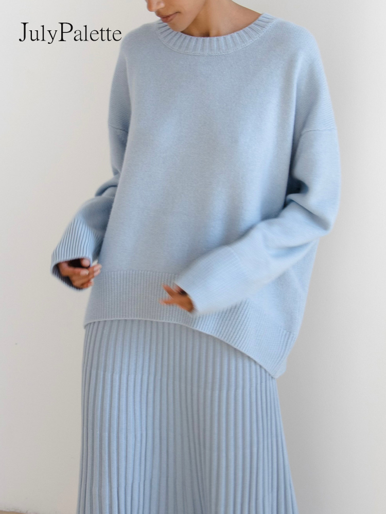 JulyPalette Autumn Winter Womens Kintted Sweaters Casual Basic Oneck Female Loose Warm Long Sleeve Knitwear Jumper 220817