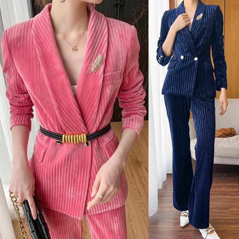 Women' Two Piece Pants Velvet Suit Outfits Women Luxury Stripe Long Sleeve Blazer Jacket Top High Waist Trousers Office Lady Pantsuit Femal, Pink
Women' Two Piece Pants Velvet Suit Outfits Women Luxury Stripe Long Sleeve Blazer Jacket Top High Waist Trousers Office Lady Pantsuit Femal, Pink