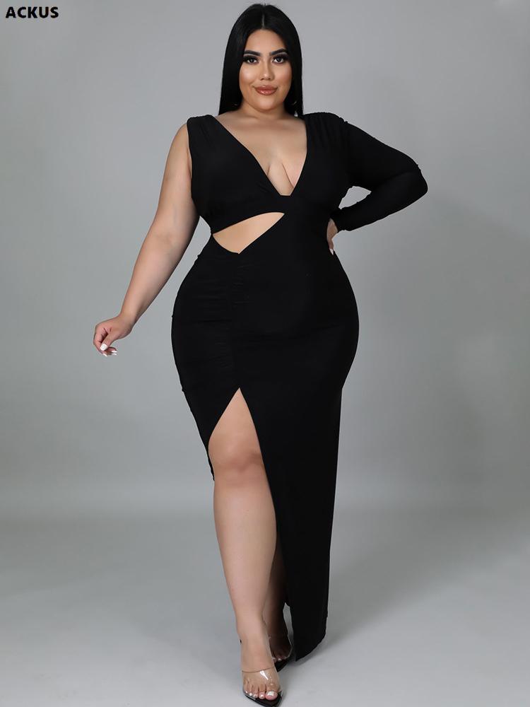 Plus Size Dresses ACKUS Dress Women Solid Cut Out High Slited Maxi Sexy Night Club Party Vestidos Mujer Spring Summer 2022, Black
Plus Size Dresses ACKUS Dress Women Solid Cut Out High Slited Maxi Sexy Night Club Party Vestidos Mujer Spring Summer 2022, Black