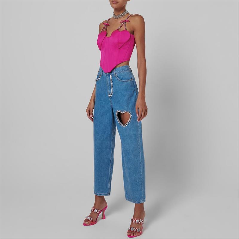 SAT Women's Sexy Street Clothes -embellished EMBELLISHED BOW STRAPS HEART BUSTIER PINK CORSET TOP 220514