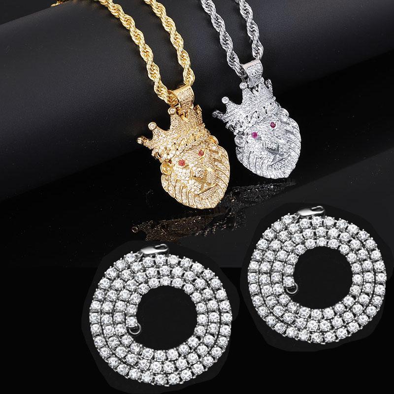 Pendant Necklaces Gold Color Cuban Crown Lion & 4mm Tennis Chains With Red Eye Full Iced Out Cubic Zirconia Hiphop Necklace JewelryPenda
Pendant Necklaces Gold Color Cuban Crown Lion & 4mm Tennis Chains With Red Eye Full Iced Out Cubic Zirconia Hiphop Necklace JewelryPenda