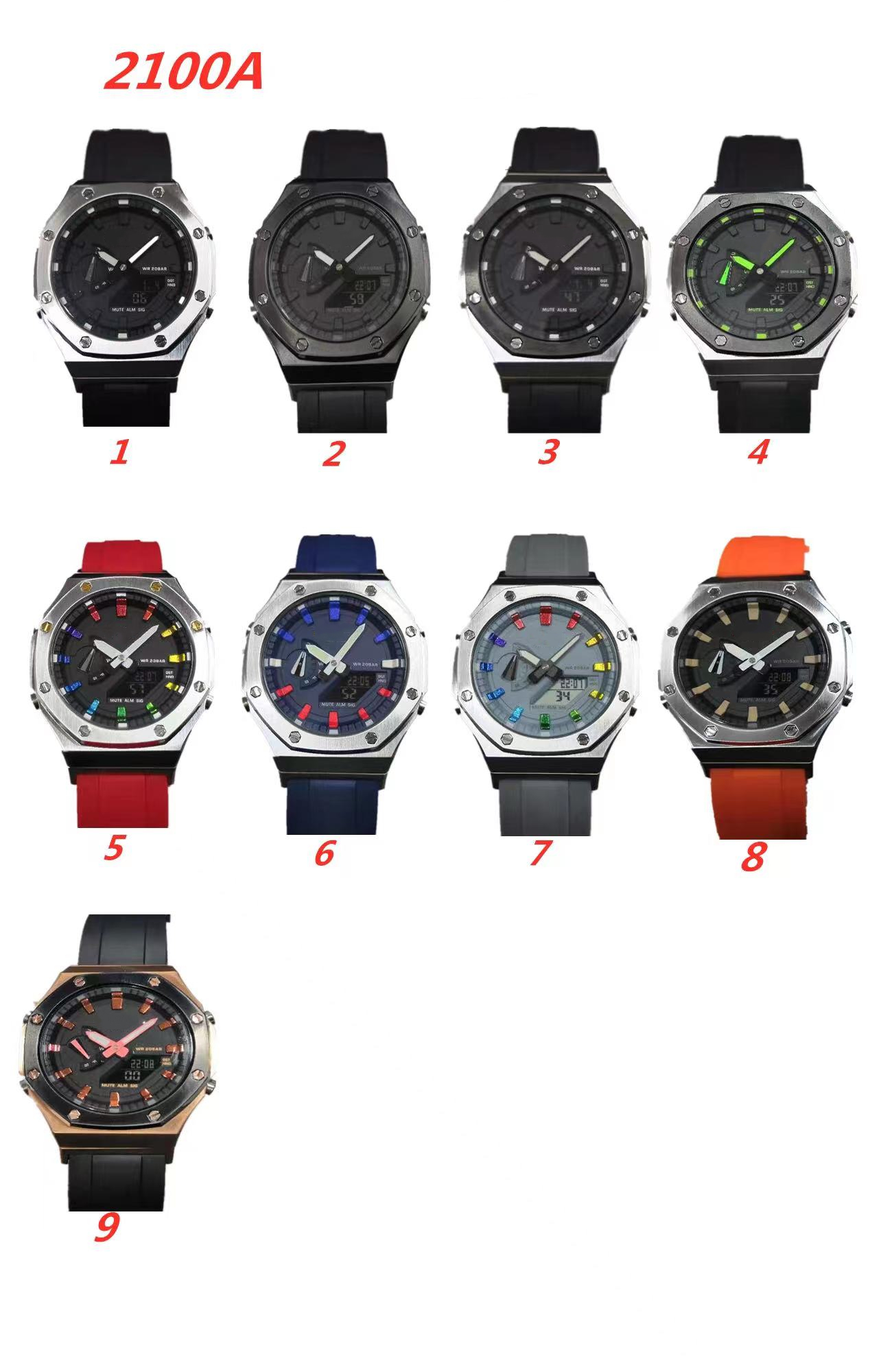 Sports Quartz Digital Men's Digital 2100A Watch Full Function Automatic Hand Raise Light LED Metal Dial Waterproof World Time Oak Series
Sports Quartz Digital Men's Digital 2100A Watch Full Function Automatic Hand Raise Light LED Metal Dial Waterproof World Time Oak Series
