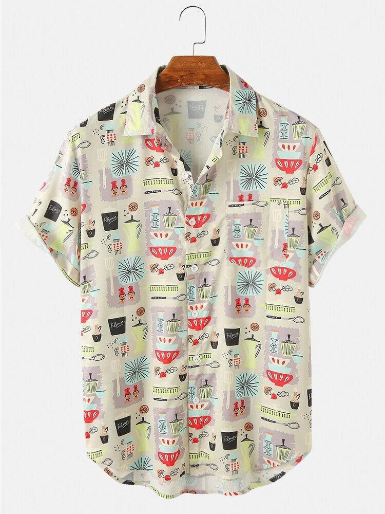 Men' Casual Shirts Summer Mens Colorful Mushroom Pattern Print Loose Light Short Sleeve Lapel Button Pocket Cardigan Top, Beige
Men' Casual Shirts Summer Mens Colorful Mushroom Pattern Print Loose Light Short Sleeve Lapel Button Pocket Cardigan Top, Beige