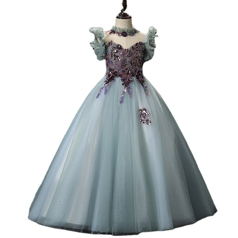 2023 Pretty Fairty Flower Girls Dress High Neck Long 3D Floral Apliques Girls Pageant Dresses Lovely Hand Made Flowers Birthday Dress