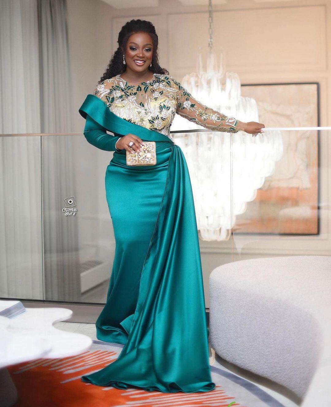 Aso Ebi Hunter Green Mermaid Prom Dresses Beaded Crystals Illusion long sleeve Evening Formal Party Second Reception Engagement Gowns Dress