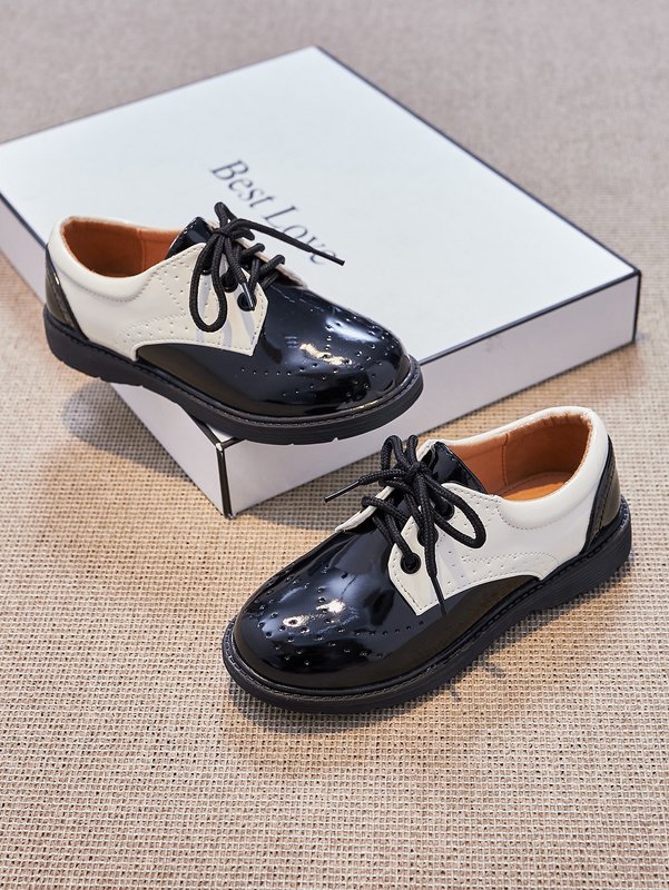 Boys Two Tone Lace-up Front Flat Oxfords SHE