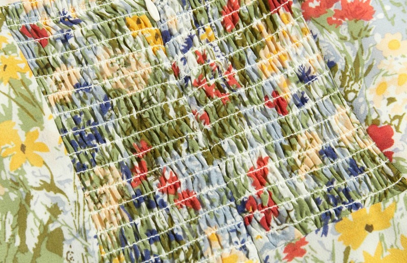 Retro French Yellow Green Floral Grass Print Spaghetti Strap Dress Sexy Women Lacing Up Sling Short Dresses Holiday Robe 220511