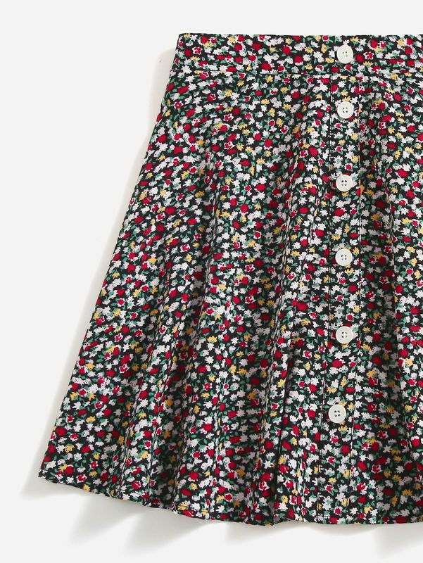 Teen Girls Lettuce Trim Tee & Ditsy Floral Print Skirt SHE
