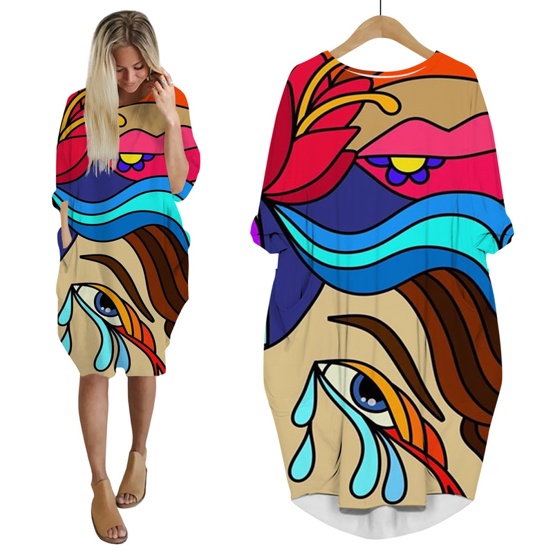 Fashion Polynesian Tiare Flower Dress 3D Printed Long Sleeve Streetwear Harajuku Female Casual Style Women Pocket Dresses W220616