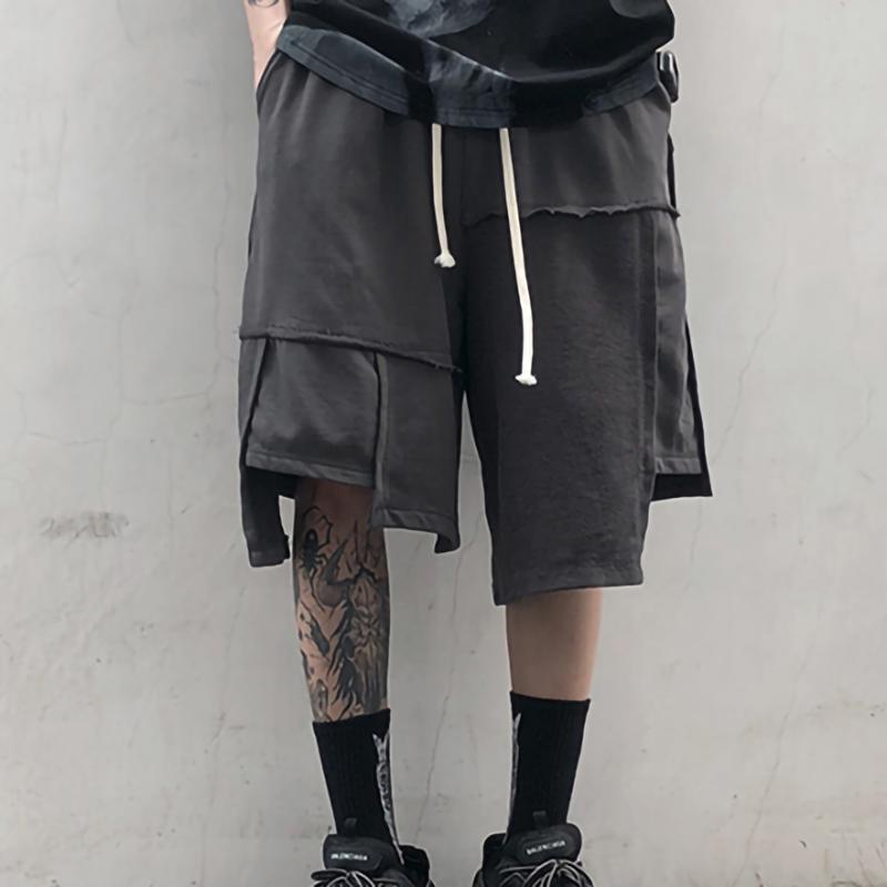 Men' Shorts Casual Men Streetwear Hip Hop Basketball Sweatpants Irregular Drawstring Baggy Pants Summer Couple Y2k Clothes MenMen, Black