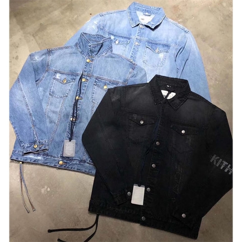 Kith Denim Jacket Men Women 11 Streetwear Destroyed Hole Washed Do old Kith Jackets Casual Black Blue Kith Outerwear Coats T200117
Kith Denim Jacket Men Women 11 Streetwear Destroyed Hole Washed Do old Kith Jackets Casual Black Blue Kith Outerwear Coats T200117