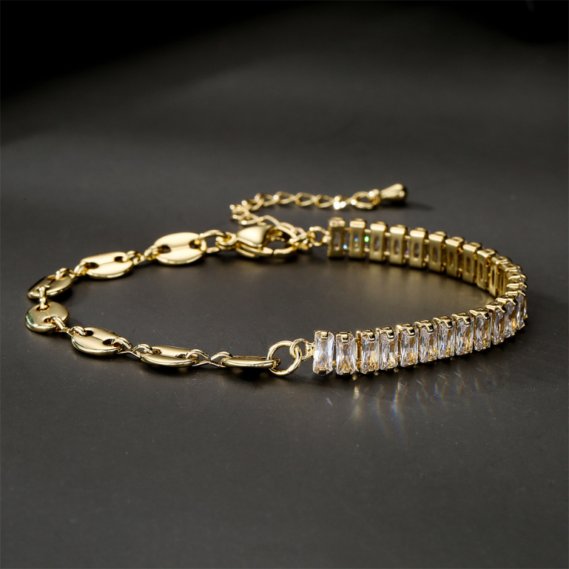 New Arrival White Zircon Chain Bracelet Fashion Gold Plated Copper Jewelry for Women Gift
