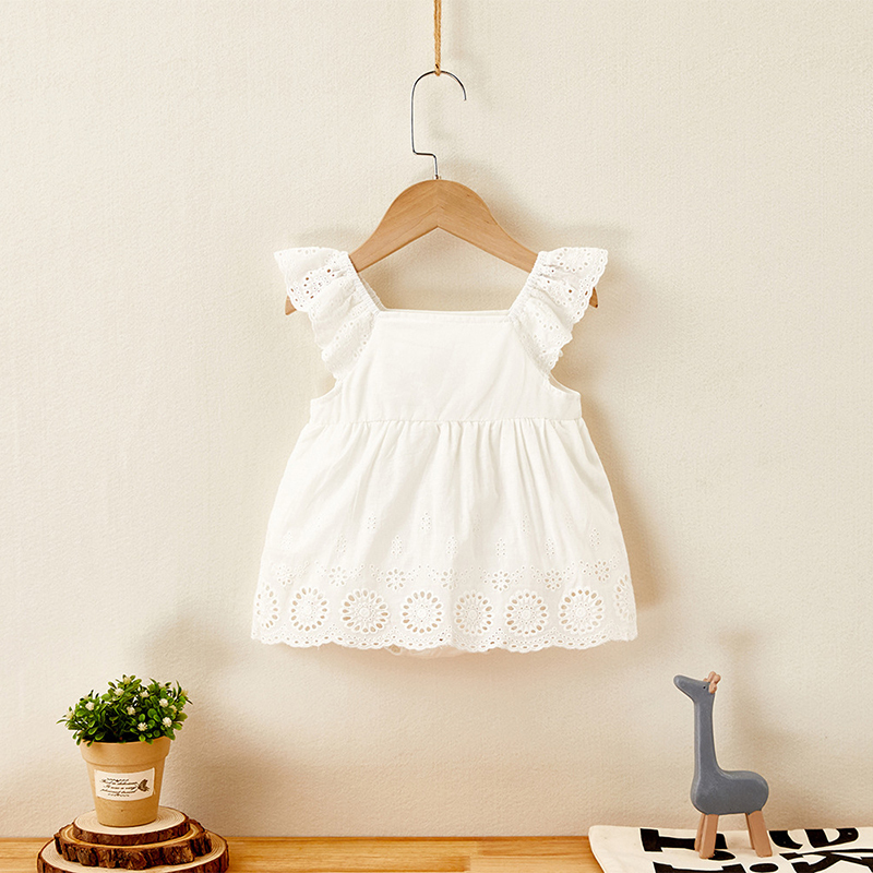Baby Girls Clothes Flying Sleeve Lace Dress Bodysuits Korean Style Toddler Summer Outfit 220426