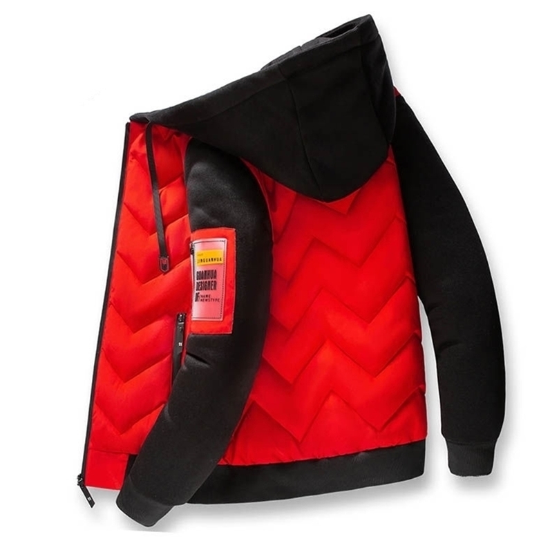 Winter Men Parka Casual Jacket Fashion Color patchwork Outwear Thicken And Warm hooded Coat Slim Fit Drop MF9 201210, Red black
Winter Men Parka Casual Jacket Fashion Color patchwork Outwear Thicken And Warm hooded Coat Slim Fit Drop MF9 201210, Red black