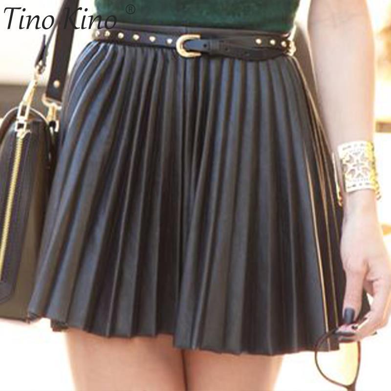 Pleated Faux Leather Women's Mini Skirt High Waist Sexy Black Female Short Skirts Spring Summer Fashion Zipper Lady Faldas 220322