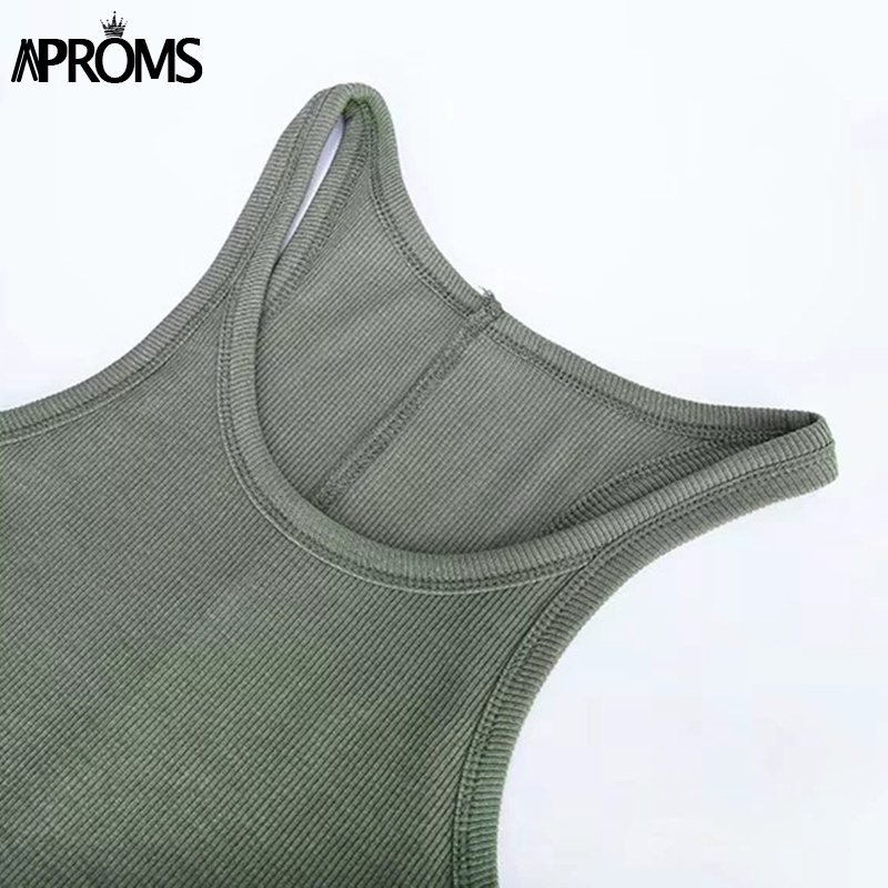 Aproms Solid Color Basic Ribbed Knitted Tank Top Women Summer Vintage Sleeveless Camis 90s Cool Girls Streetwear Green Soft Tees 220316