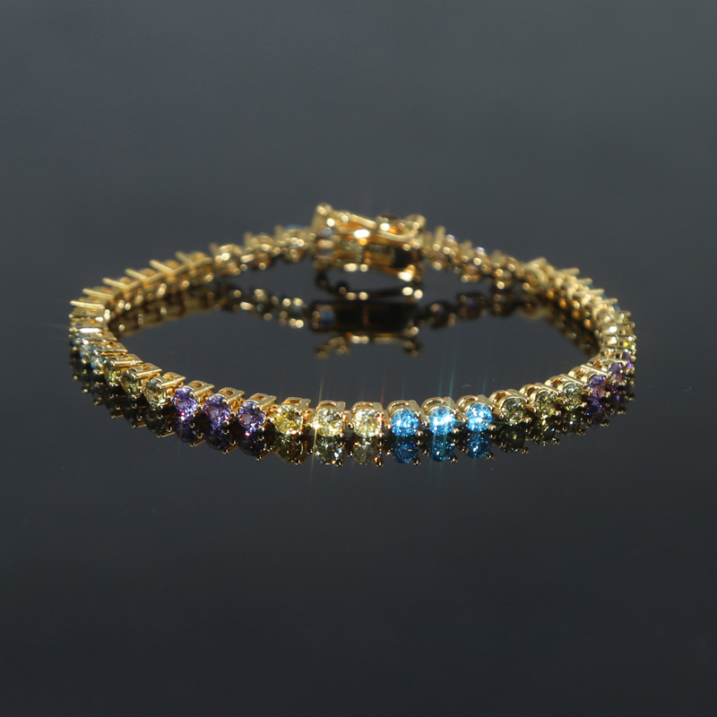 Rainbow Colorful Cubic Zirconia Round Bezel Tennis Chain Bracelet for women girl Fashion wedding jewelry gifts