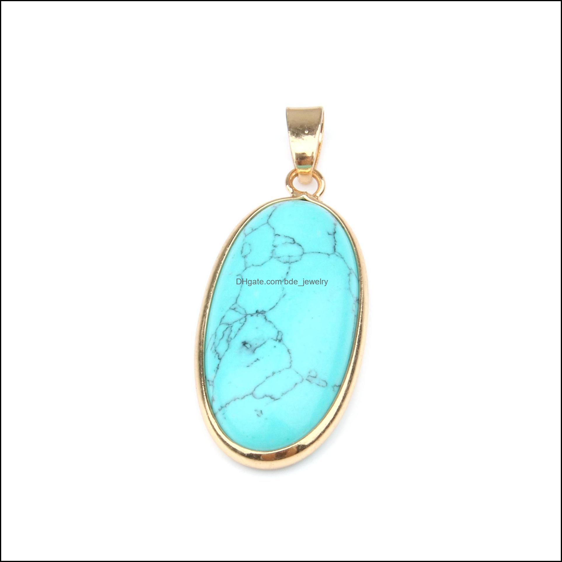 Pendant Necklaces Gold Oval Natural Stone Chakela Seven Chakras Reiki Healing Chakra Rose Quartz Crystal Pendo Charms Fo Dhseller2010 Dha6U