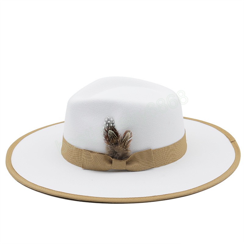 Feather band Felt Fedora Hats for Women Wide Brim Men Formal Jazz Hats Panama Church Wedding Dress Hat chapeu feminino