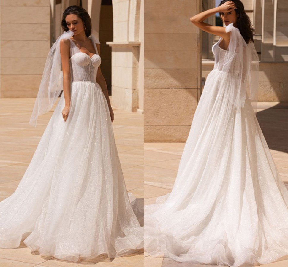 Princess Boho Wedding Dress 2022 Sweetheart Glitter Tulle Bridal Gowns Sweep Train Robe De Mariee Backless Customize Made Bride Vestidos Noiva