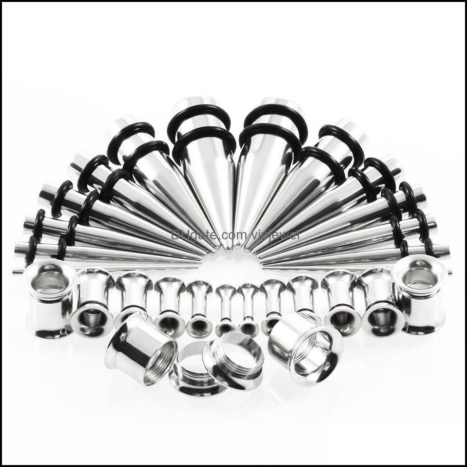 Plugs Tunnels Body Jewelry 28Pcs/Set Ear Stretching Kit And Tapers Gauges Set Stainless Steel Taper With Earring Dh0Qb